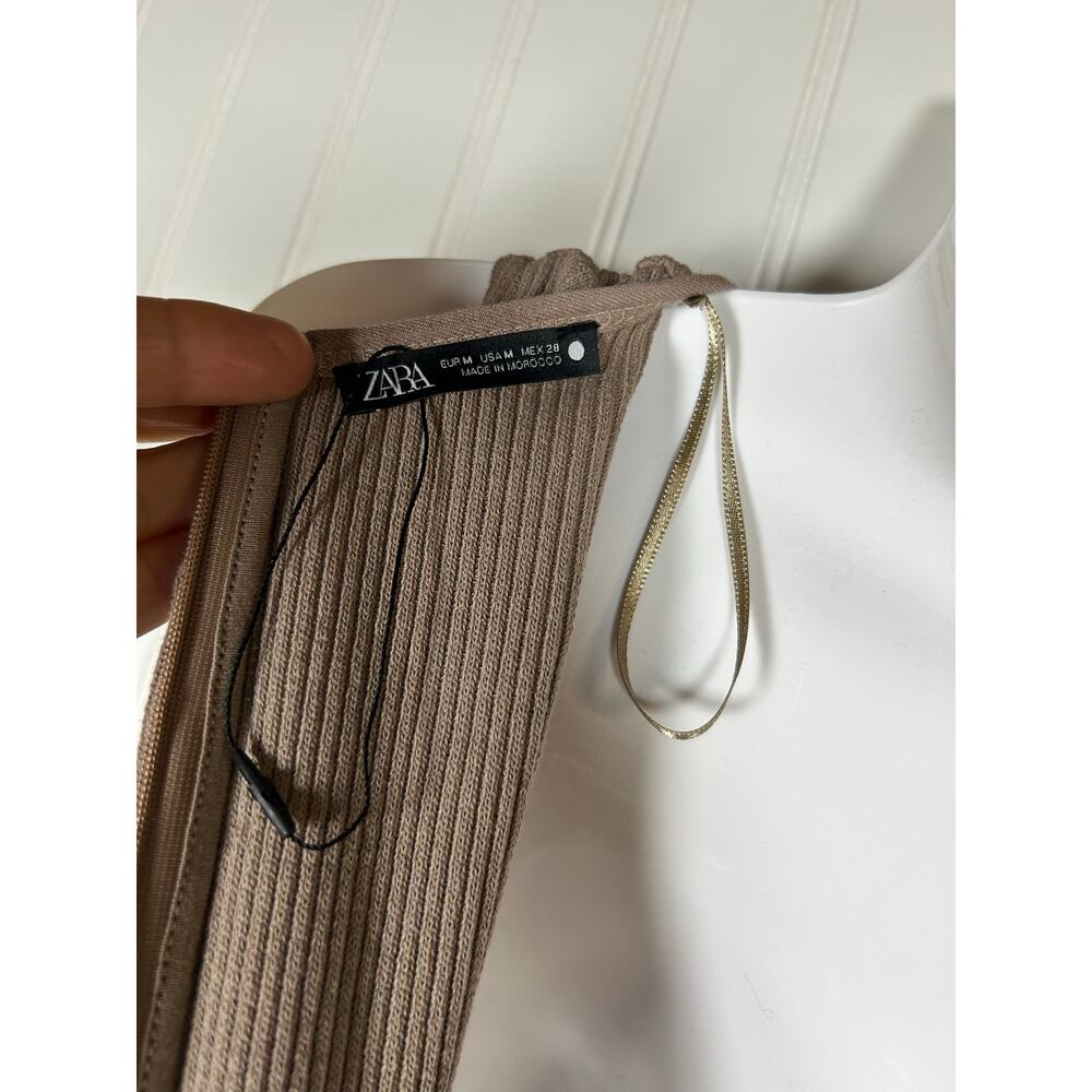 ZARA compound wrab jumpsuit wide legs sleeveless cotton beige women’s Sz M NWOT - Picture 9 of 13